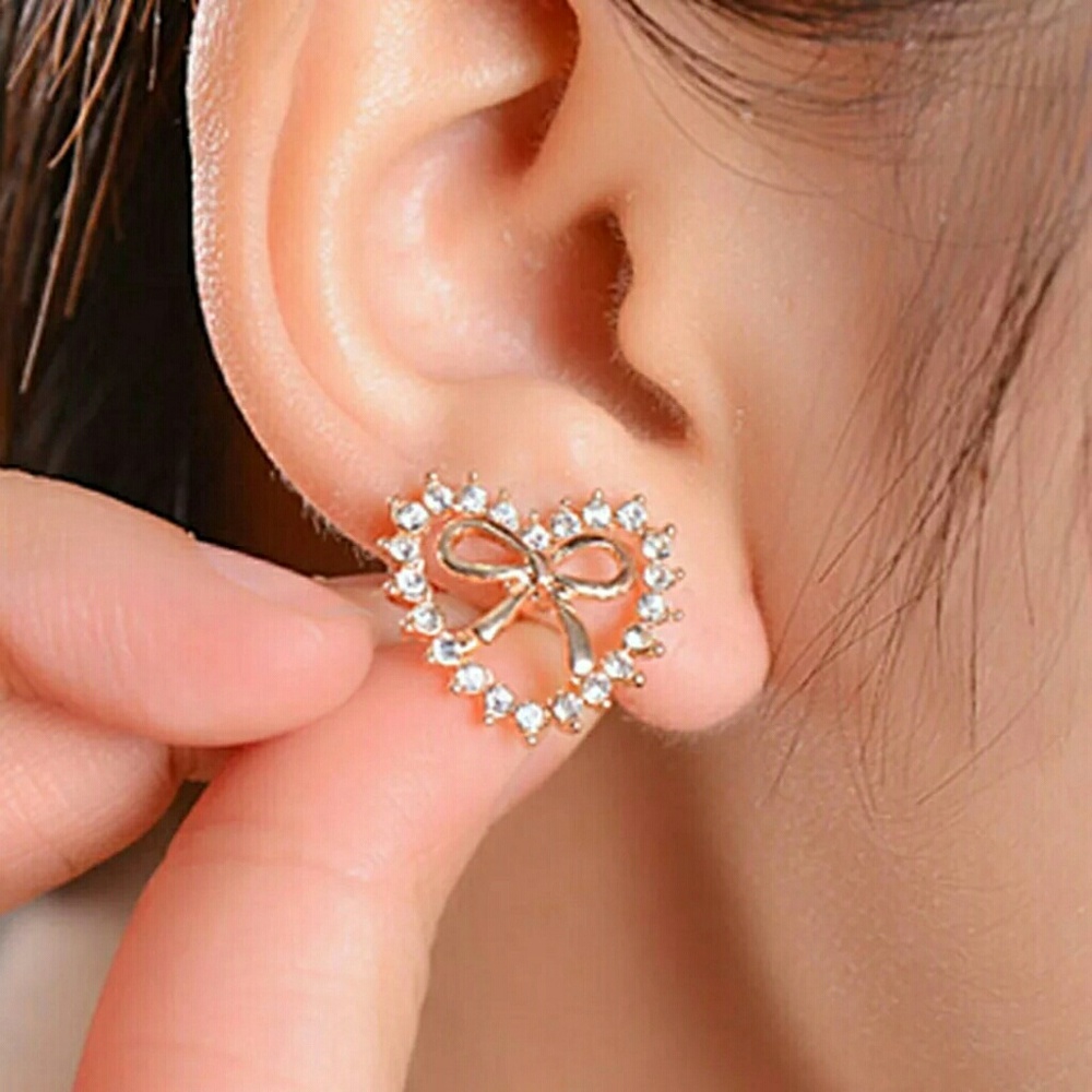 Beautiful herart hollow bow Earrings rose gold - Picture 2 of 2